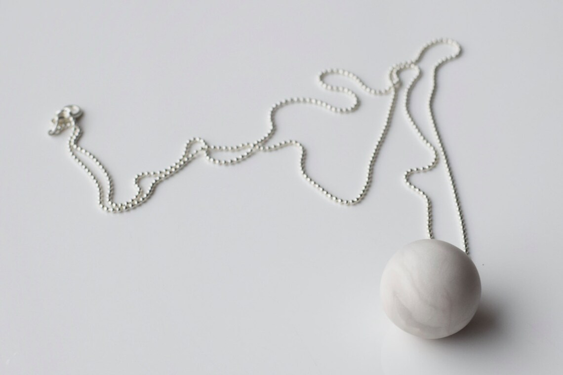 Modern Pendant Necklace White Ball Necklace Polymer Clay Etsy