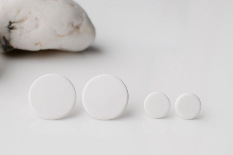 White studs, matte white earrings, small round earrings, matte white studs, disk earrings, white stud earrings, ball earrings, posts studs image 2