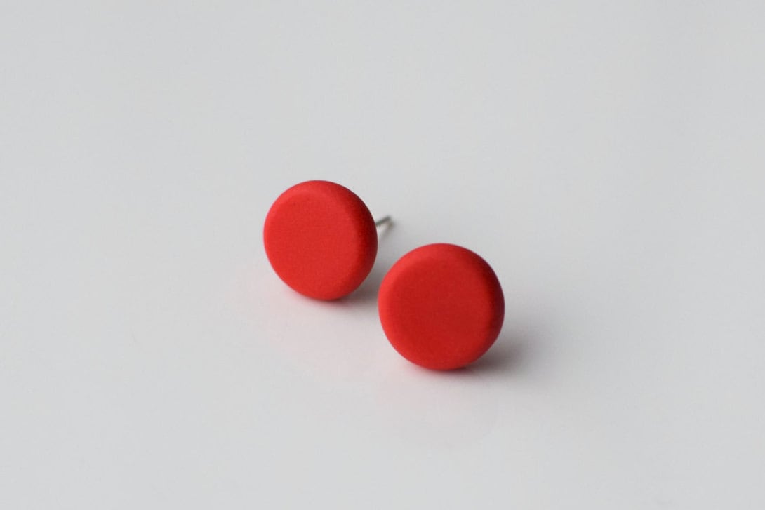 Red studs Matte Red earrings Small Round earrings Matte Red Etsy
