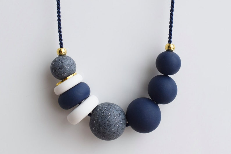 Navy Statement necklace Blue Chunky necklace Modern Beaded | Etsy