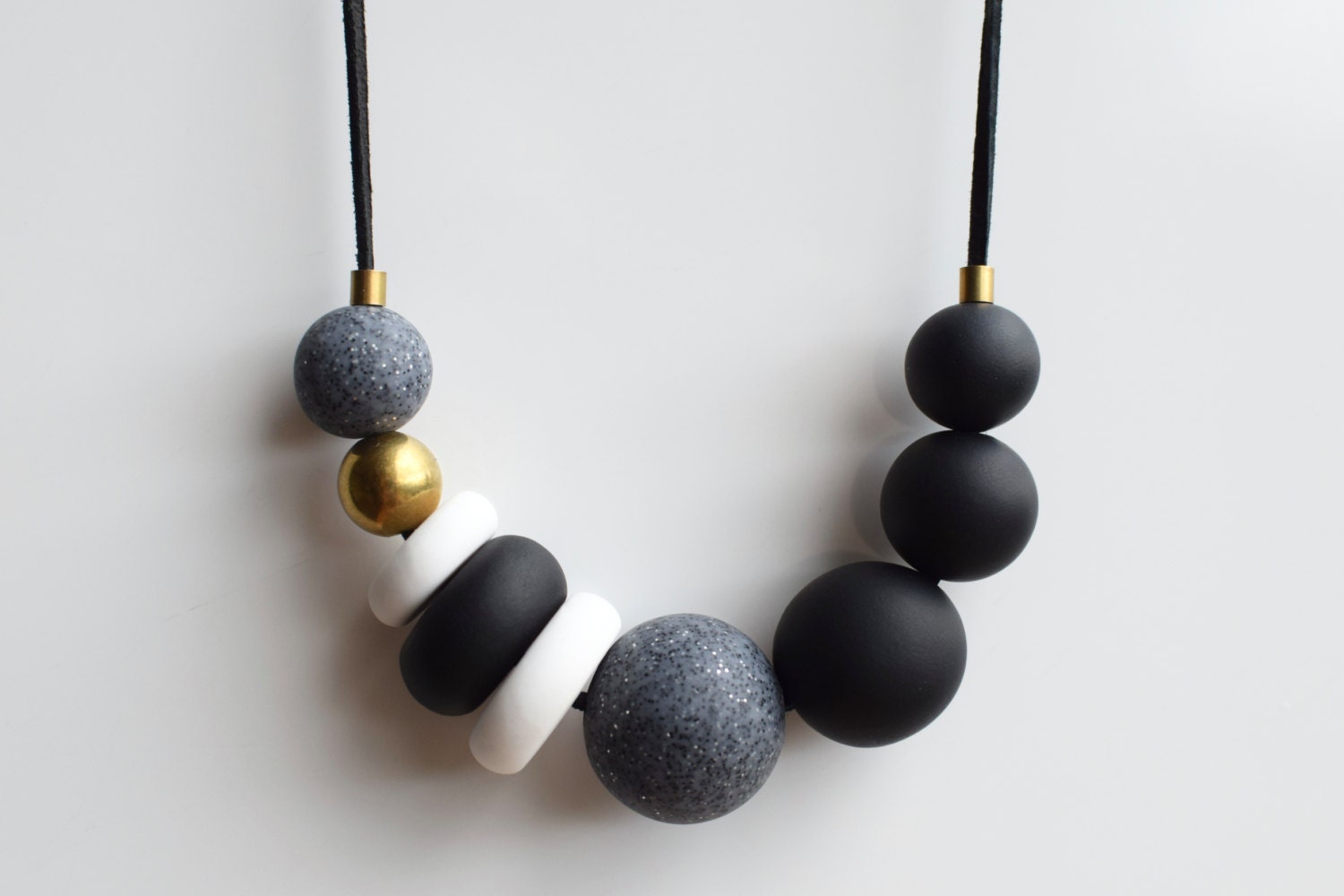 Black and White Klimt Round Handmade Polymer Clay Beads 15mm Set