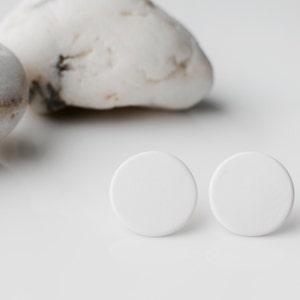 White studs, matte white earrings, small round earrings, matte white studs, disk earrings, white stud earrings, ball earrings, posts studs image 3