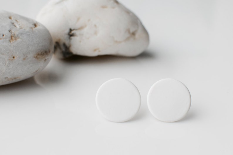 White studs, matte white earrings, small round earrings, matte white studs, disk earrings, white stud earrings, ball earrings, posts studs image 3