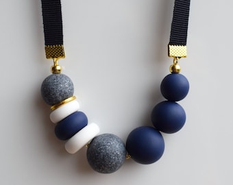 Navy Chunky Necklace Modern Statement 