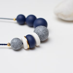 Navy Statement necklace, Blue Chunky necklace, Modern Beaded necklace, Blue Ball necklace, Polymer clay jewelry, Geomteric Handmade necklace image 3