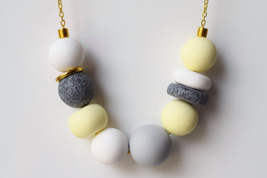 Chunky Bead Necklace Yellow Statement Necklace Pastel - Etsy