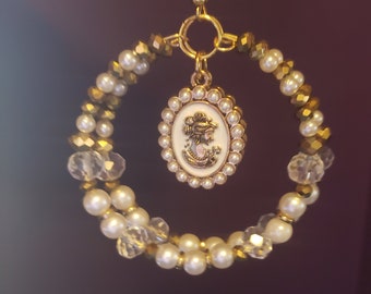 Gold and White Hoop Earrings