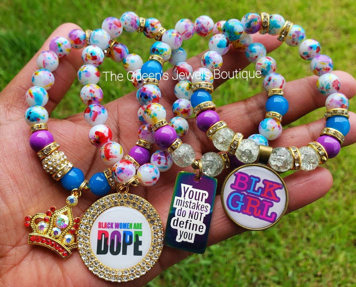 Black Women Bracelets Beaded Bracelets Stretch Bracelets Etsy