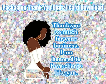 Black Woman In White Dress Digital Thank You Download, Packaging Thank You Card, Thank You Card