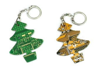Circuit Board Christmas Tree Keychain - Festive Keychains - Geeky Secret Santa Gift - Recycled Keychains - Tech Gifts - Motherboard Present