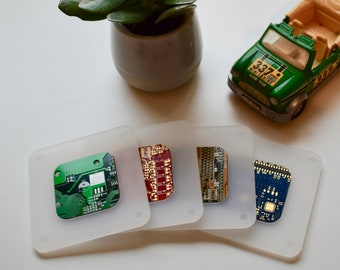 Circuit Board and Matte White Acrylic Coaster (Individual)  I T Gifts Office Decor  Computer Geek  Tech Accessories Recycled Eco