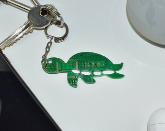 Circuit Board Turtle Keychain - Computer Geek Gifts - Sealife Lover - Eco-Friendly Gifts - Ocean Life - Sea Turtle Keychains