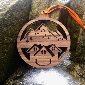 Mountain Scene Christmas Tree Decoration -  Secret Santa Gift - Ski Chalet Lodge - Tree Ornament - Handmade Decoration