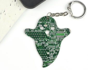 Circuit Board Ghost Key Chain - Spooky Gifts - Unique Keychains - Goth Gifts - Tech Accessories - Software Programmer