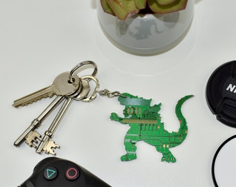 Circuit Board Godzilla Inspired Keychain  Geeky Gift   Godzilla Charm  Gift for Him  Monster Movie Gift  Nerd Gift  Gift for Her  Dinosaur