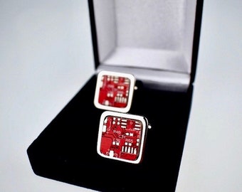 Circuit Board Red Cufflinks  Geek Gift Nerd Gift Wedding Groom Best Man Gift  Secret Santa Tech Accessory Software Engineer Gift