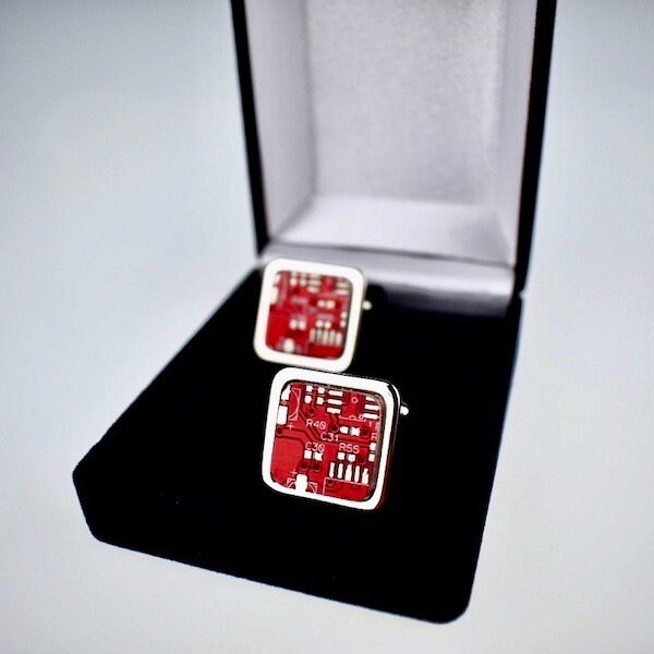 Circuit Board Red Cufflinks  Geek Gift Nerd Gift Wedding Groom Best Man Gift  Secret Santa Tech Accessory Software Engineer Gift