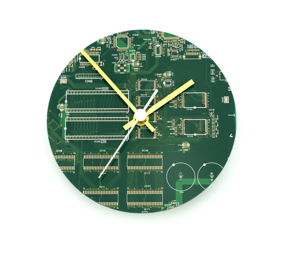 Reloj de pared de placa de circuito circular Accesorio tecnologico Reloj de pared de oficina Reciclado Dia del Padre Etsy Espana