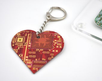 Circuit Board Red Love Heart Keyring - Geeky Valentines Gift - Secret Valentines Gifts  - Tech Accessories - Gifts for Her- Mothers Day Gift