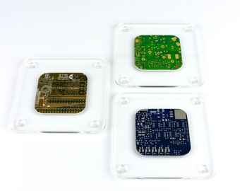 Circuit Board and Clear Acrylic Coaster (Individual) - Geeky Christmas Gift - Techy Xmas Gifts - Office Decor - Home Decor - Secret Santa