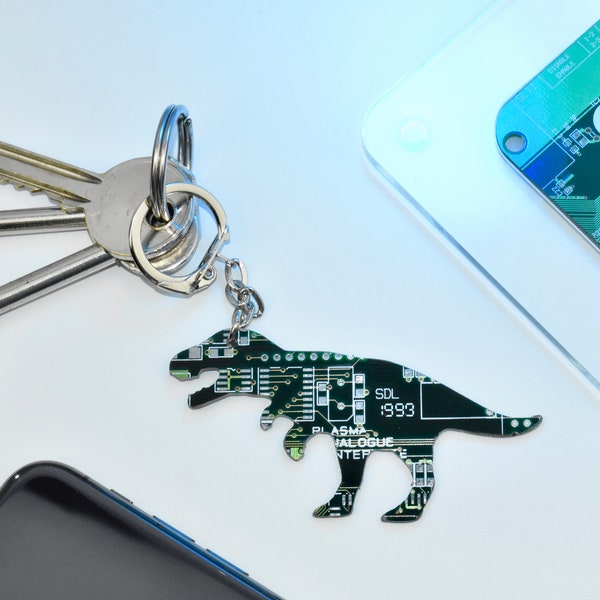 Circuit Board T-Rex Keychain - Geeky Christmas Gifts - Software Developer  - Tech Accessories - Dinosaur Keychain - Kids Stocking Fillers