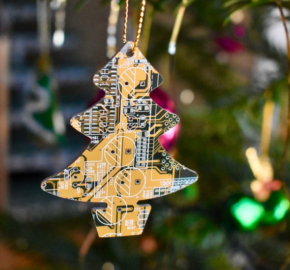 gift for computer geeks Green Christmas Tree Ornament recycled circuit board