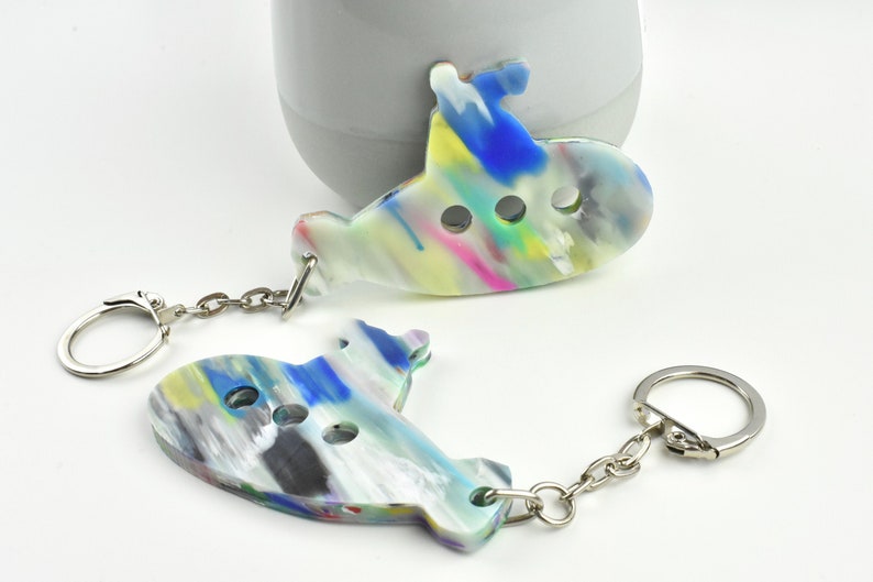 Real Recycled Plastic Bottle Submarine Keychain Cool Keychain Kids Keyring Gift Boat keychain Boat Accessories Recycled Plastic image 1