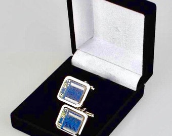 Circuit Board Blue Cufflinks  Geek  Wedding Gift  Tech Gift  Nerd Graduation Best Man Gift