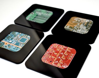 Circuit Board and Black Acrylic Coaster, Geeky Christmas Gift, Sustainable Gifts, Tech Accessories, Secret Santa Nerd, Stocking Filler
