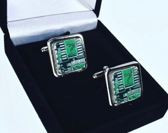 Circuit Board Green Cufflinks  Fathers Day Gifts Geek Gift  Wedding Best Man Groom Gift Tech Accessories Nerd Geek Gift Secret Santa Gift