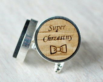 Handmade laser engraved godfather baptism custom cufflinks, Man personalized wood best selling items for him