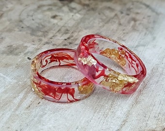 Ruby red resin ring, Dragon red Mens women epoxy jewelry, Engagement unique statement band rings, Lesbian Simple wedding band,