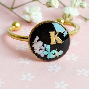 Anillo inicial bañado en oro para mamá, joyería personalizada con letras, anillo con monograma para madre, el mejor regalo de aniversario para esposa, anillo de resina ajustable