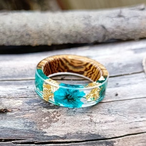 Harz Ring Wald Gepresste Blumen Epoxy Schmuck Konservierte Blume Ring Getrocknete Blumen Chunky Coole Ringe 5th Jahrestag Geschenk Holzring