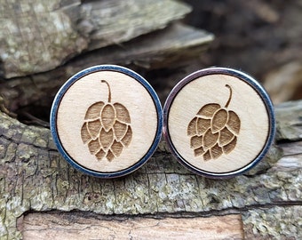 Hop cone plant wooden personalized laser cut cufflinks gift, best selling items gift for brewery