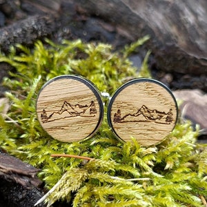 Mountain wedding custom cufflinks, personalized hiking lover wood gifts, Groom best selling items for men, Groomsmen proposal cuff links