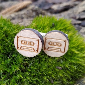 Cassette tape custom wood cufflinks, Personalized laser cut record player gifts, Best selling items for father of the bride for fathers day image 1