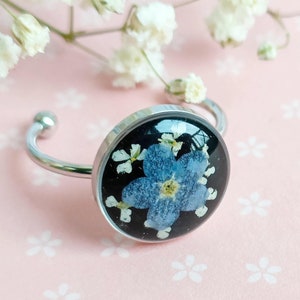 Pressed Flower Ring for Women, Forget me not Bridesmaid Gifts, Personalized real Queen Ann's lace dried wildflower,  Handmade ring for Mom