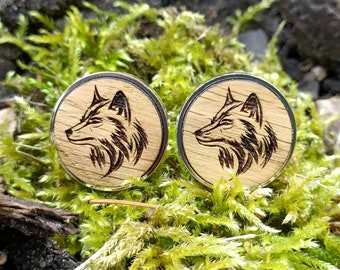 Wolf wedding custom cufflinks, Father of the bride wood cufflinks, Engraved Wolf groomsmen gift, Cuff links for Groom, Gifts for hunters