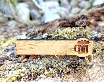 Craft beer glass tie bar clip gift, Beer mug wood tie clip, Custom laser engraved wooden anniversary grooms gifts