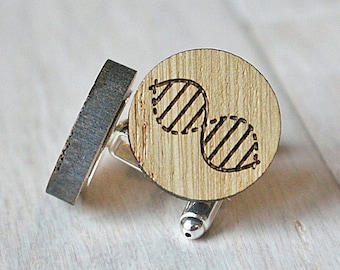 DNA science wood cufflinks, Medicine wedding engraved Cufflinks, Anniversary gifts, Retirement gift for scientist or teacher