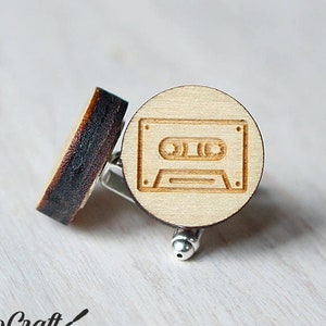 Cassette tape custom wood cufflinks, Personalized laser cut record player gifts, Best selling items for father of the bride for fathers day image 2