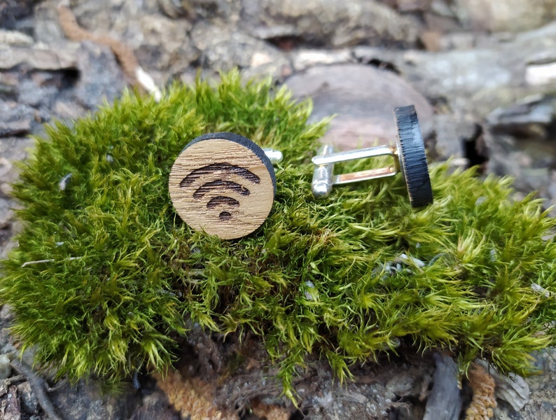 Computer programmer wedding cufflinks, Engraved wood cufflinks for Groom, Groomsmen custom cufflinks, Connection wooden laser cut gifts image 4