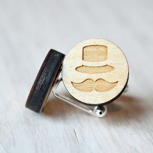Mustache gentleman laser cut wood cufflinks gift, personalized engraved wedding best selling items gifts for barber father of the bride
