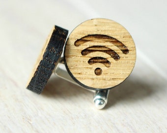 Computer programmer wedding cufflinks, Engraved wood cufflinks for Groom, Groomsmen custom cufflinks, Connection wooden laser cut gifts