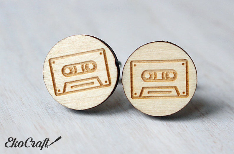 Cassette tape custom wood cufflinks, Personalized laser cut record player gifts, Best selling items for father of the bride for fathers day image 6