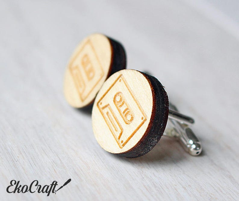 Cassette tape custom wood cufflinks, Personalized laser cut record player gifts, Best selling items for father of the bride for fathers day image 8