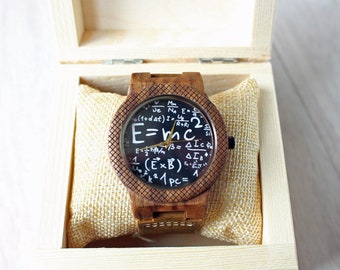 Valentines, EMC2 Watch, Physics Watch, Equation, Wooden Watch, Men Watch, Oak Watch, Engraved Watch, Perfect present, Anniversary Gift, Math