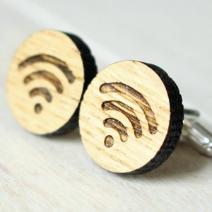 Computer programmer wedding cufflinks, Engraved wood cufflinks for Groom, Groomsmen custom cufflinks, Connection wooden laser cut gifts image 8