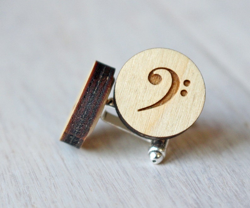 Bass key cufflinks Custom Music Cufflinks Laser Cut Gift Wooden Cufflinks Personalized Cuff Links Best Selling Items Gift for Fathers Day image 1